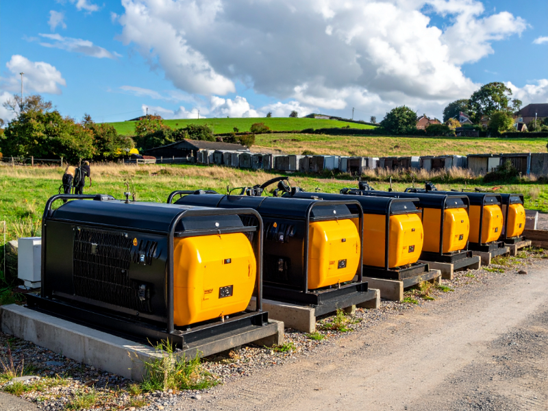 Abird diesel-electric generator fleet at a UK depot before the HSS Hire acquisition