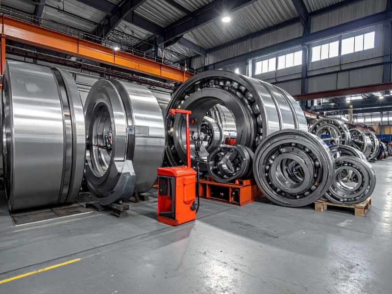 Industrial bearings and power transmission components in a UK distribution warehouse, illustrating Mercia Engineering Supplies' product range