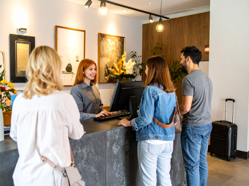 Hotel reception desk representing Recommended Hotels' UK accommodation booking and content management work
