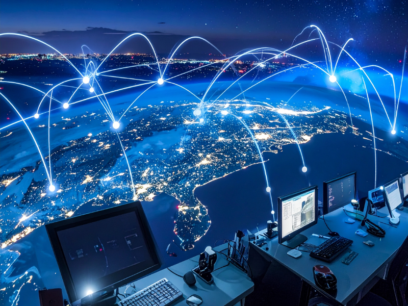 Telecom network operations imagery illustrating the P-OSS and Polystar service assurance acquisition context